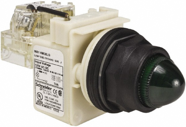 Schneider Electric 9001SKT38LGG9 120 V Green Lens LED Press-to-Test Indicating Light Image