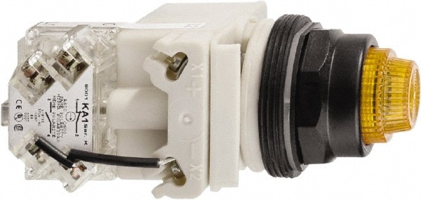 Schneider Electric 9001SKT1A31 110 VAC at 50/60 Hz via Transformer, 120 VAC at 50/60 Hz via Transformer Amber Lens Press-to-Test Indicating Light Image