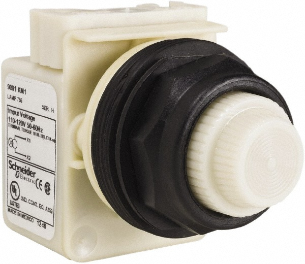 Schneider Electric 9001SKP1W31 110 VAC at 50/60 Hz via Transformer, 120 VAC at 50/60 Hz via Transformer White Lens Indicating Light Image