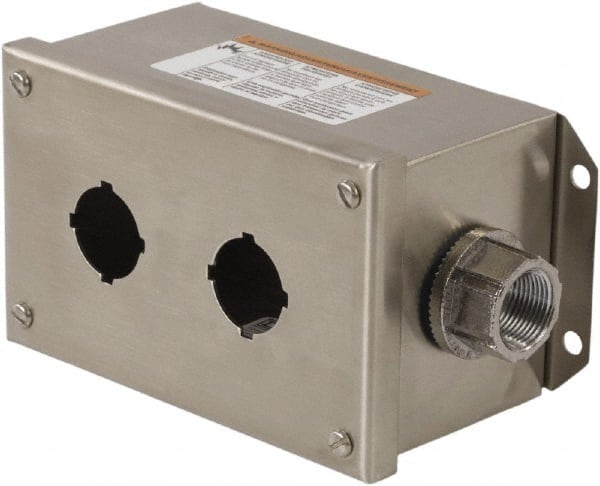 Schneider Electric 9001KYSS2 2 Hole, 30mm Hole Diameter, Stainless Steel Pushbutton Switch Enclosure 