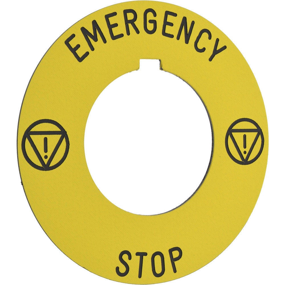 Round, Plastic Legend Plate - Emergency Stop, Stop