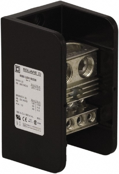 Square D 9080LBA165208 1 Pole, 620 (Aluminium), 760 (Copper) Amp, Phenolic Power Distribution Block Image