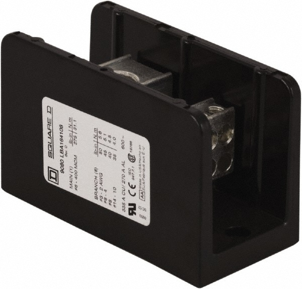 Square D 9080LBA164108 1 Pole, 270 (Aluminium), 335 (Copper) Amp, Phenolic Power Distribution Block Image