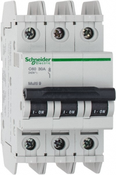 Schneider Electric 60198 30 Amp, 125 VDC, 240 VAC, 60 VDC, 3 Pole, DIN Rail Mount, Fixed Mount Miniature Circuit Breaker Image