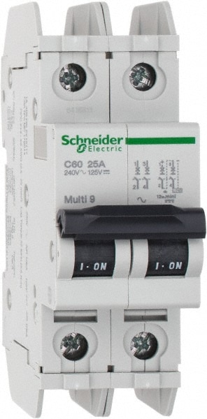 Schneider Electric 60148 25 Amp, 125 VDC, 240 VAC, 60 VDC, 1 Pole, DIN Rail Mount, Fixed Mount Miniature Circuit Breaker Image