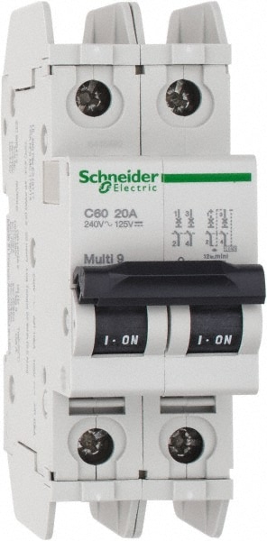 Schneider Electric 60147 20 Amp, 125 VDC, 240 VAC, 60 VDC, 1 Pole, DIN Rail Mount, Fixed Mount Miniature Circuit Breaker Image