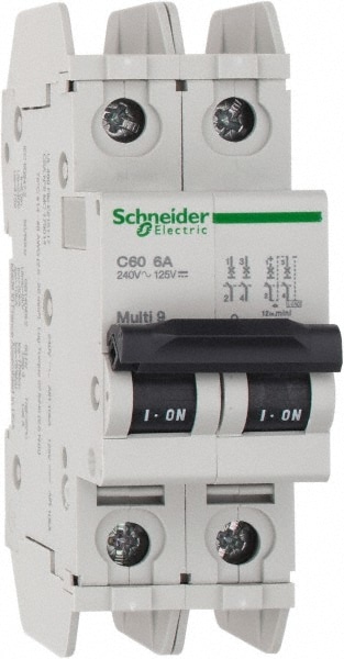 Schneider Electric 60141 6 Amp, 125 VDC, 240 VAC, 60 VDC, 1 Pole, DIN Rail Mount, Fixed Mount Miniature Circuit Breaker Image