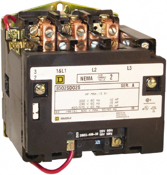 Square D 8502SDO2V03 3 Pole, 220 Coil VAC at 50 Hz, 240 Coil VAC at 60 Hz, 45 Amp NEMA Contactor 