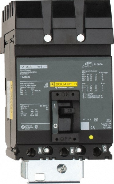 3 pole 480 vac // 250 vdc Square D Circuit Breaker FA34025 25 amp