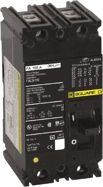 Square D FAL22060 60 Amp, 240 VAC, 2 Pole, Individually Mounted Molded Case Circuit Breaker Image