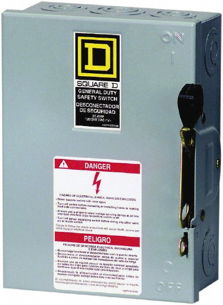 Safety Switch: NEMA 1, 30 Amp, 120V & 240V, Fused - 2 Poles, 2 hp at 120VAC & 3 hp at 240VAC at 1 Phase