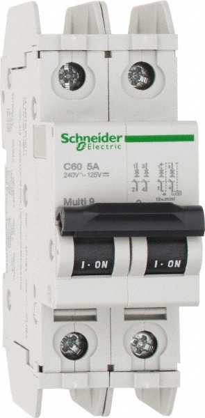 Schneider Electric 60140 5 Amp, 125 VDC, 240 VAC, 60 VDC, 1 Pole, DIN Rail Mount, Fixed Mount Miniature Circuit Breaker Image