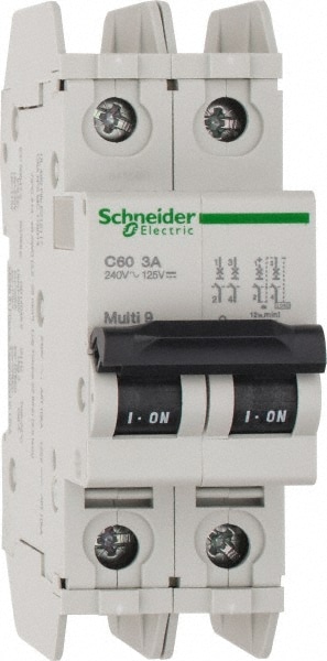 Schneider Electric 60138 3 Amp, 125 VDC, 240 VAC, 60 VDC, 1 Pole, DIN Rail Mount, Fixed Mount Miniature Circuit Breaker Image