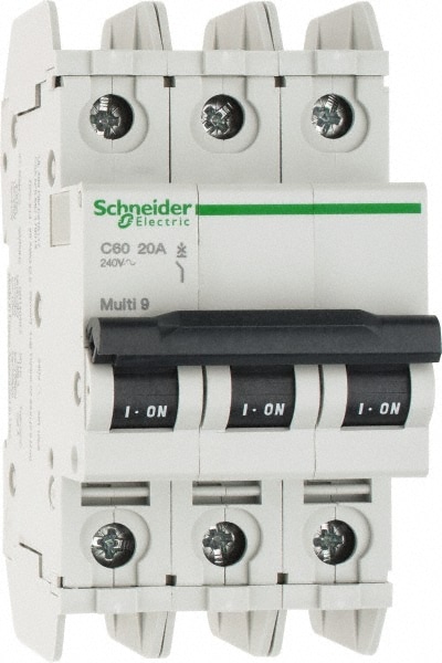 Schneider Electric 60180 20 Amp, 125 VDC, 240 VAC, 60 VDC, 3 Pole, DIN Rail Mount, Fixed Mount Miniature Circuit Breaker Image