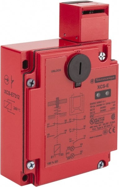 Telemecanique Sensors XCSE7312 NO/2NC Configuration, 24/48 VAC/VDC, Multiple Amp Level, Metal Key Safety Limit Switch 