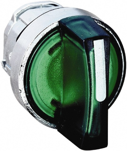 Schneider Electric ZB4BK1533 Selector Switch: 3 Positions, Momentary (MO), Green Handle Image