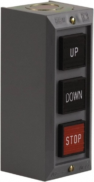 Schneider Electric 9001BG305 Push-Button Control Station: Momentary, 2NO/3NC, Down, Stop & Up Image