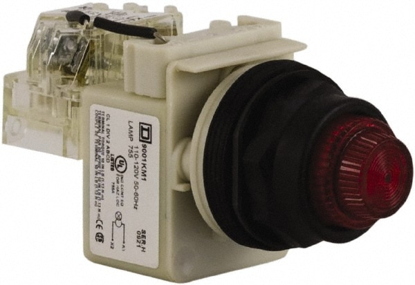 Schneider Electric 9001SKT1R31 110 VAC at 50/60 Hz via Transformer, 120 VAC at 50/60 Hz via Transformer Red Lens Press-to-Test Indicating Light Image