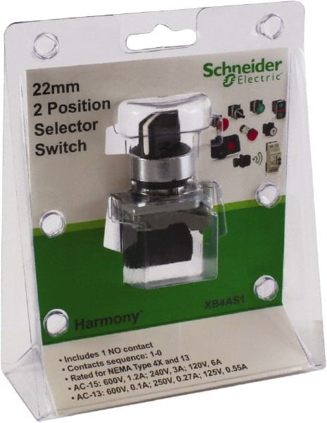 Selector Switch with Contact Blocks: 2 Positions, Maintained (MA), Black Lever