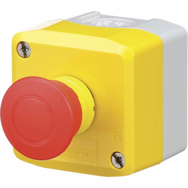 Push-Button Control Station: Push & Pull, NC, No Legend - 1 Pushbutton Operator, Mushroom Head Operator, 13 & 4X NEMA Rating, Gray & Yellow
