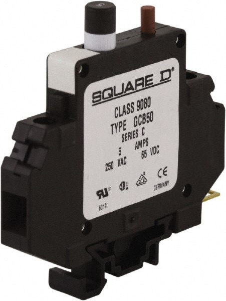 Square D 9080GCB50 5 Amp, 250 VAC, 65 VDC, 1 Pole, DIN Rail Mount Circuit Protector Image