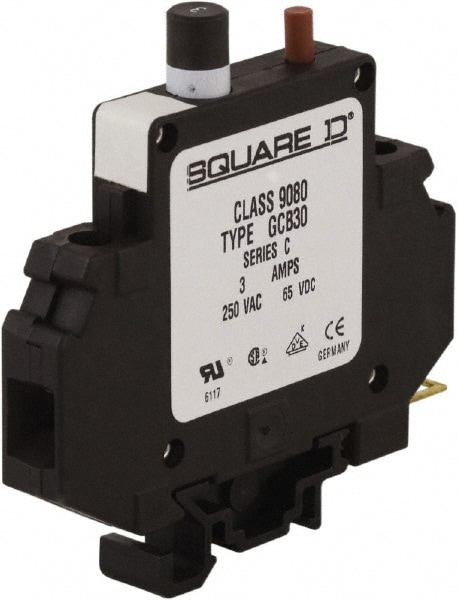 Square D 9080GCB30 3 Amp, 250 VAC, 65 VDC, 1 Pole, DIN Rail Mount Circuit Protector Image