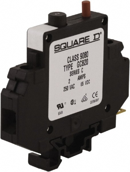 Square D 9080GCB20 2 Amp, 250 VAC, 65 VDC, 1 Pole, DIN Rail Mount Circuit Protector Image