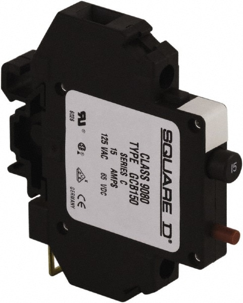 Square D 9080GCB150 15 Amp, 125 VAC, 65 VDC, 1 Pole, DIN Rail Mount Circuit Protector Image