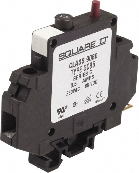 Square D 9080GCB05 0.50 Amp, 250 VAC, 65 VDC, 1 Pole, DIN Rail Mount Circuit Protector Image