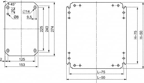 Electrical Enclosure Mounting Plate: Steel, Use with 400 (H) x 400 (W) Floor Standing Enclosure