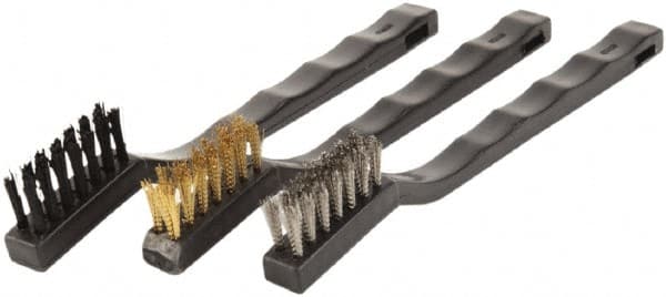 Scratch Brush Set: Brass, Nylon & Stainless Steel, 3-1/2" Trim Length