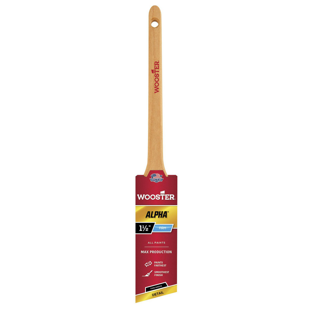 Paint Brush: 1-1/2" Wide, Synthetic - 8" Rattail Wood Handle