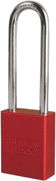 American Lock S1107RED Lockout Padlock: Keyed Different, Key Retaining, Aluminum, 3" High, Plated Metal Shackle, Red 