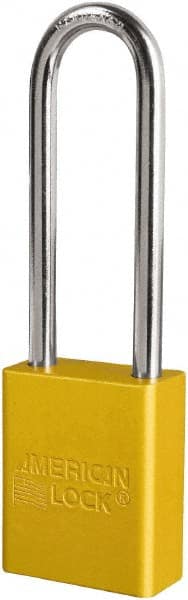 American Lock S1107YLW Lockout Padlock: Keyed Different, Key Retaining, Aluminum, 3" High, Plated Metal Shackle, Yellow 