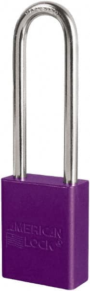 American Lock S1107PRP Lockout Padlock: Keyed Different, Key Retaining, Aluminum, 3" High, Plated Metal Shackle, Purple 