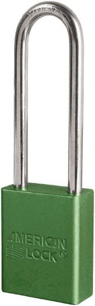 American Lock S1107GRN Lockout Padlock: Keyed Different, Key Retaining, Aluminum, 3" High, Plated Metal Shackle, Green 