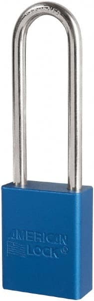 American Lock S1107BLU Lockout Padlock: Keyed Different, Key Retaining, Aluminum, 3" High, Plated Metal Shackle, Blue 