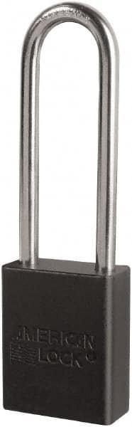 American Lock S1107BLK Lockout Padlock: Keyed Different, Key Retaining, Aluminum, 3" High, Plated Metal Shackle, Black 