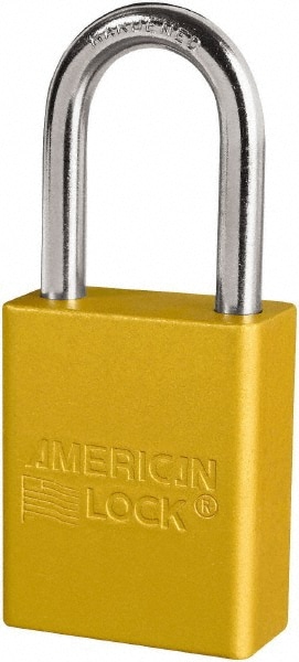 American Lock S1106YLW Lockout Padlock: Keyed Different, Key Retaining, Aluminum, Plated Metal Shackle, Yellow Image