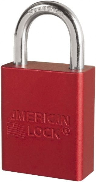 American Lock S1105RED Lockout Padlock: Keyed Different, Key Retaining, Aluminum, 1" High, Plated Metal Shackle, Red 