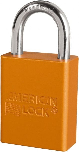American Lock S1105ORJ Lockout Padlock: Keyed Different, Key Retaining, Aluminum, 1" High, Plated Metal Shackle, Orange 