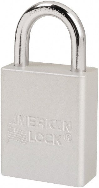 American Lock S1105CLR Lockout Padlock: Keyed Different, Key Retaining, Aluminum, 1" High, Plated Metal Shackle, Silver 