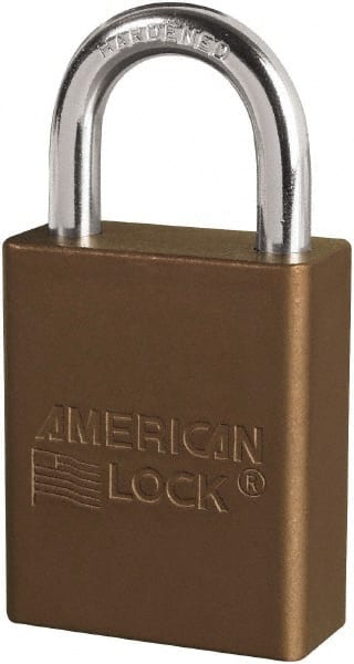 American Lock S1105BRN Lockout Padlock: Keyed Different, Key Retaining, Aluminum, 1" High, Plated Metal Shackle, Brown 