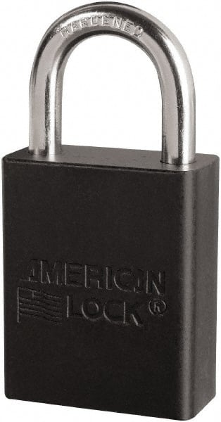 American Lock S1105BLK Lockout Padlock: Keyed Different, Key Retaining, Aluminum, 1" High, Plated Metal Shackle, Black 