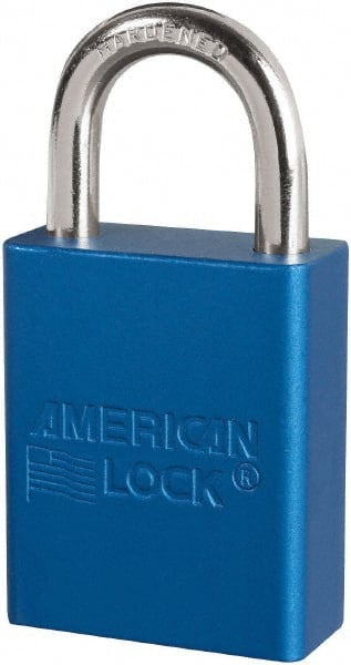 American Lock S1105BLU Lockout Padlock: Keyed Different, Key Retaining, Aluminum, 1" High, Plated Metal Shackle, Blue 