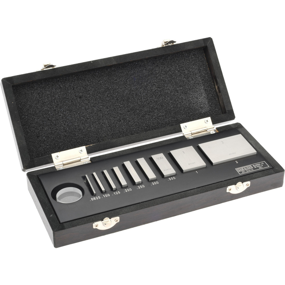Gage Block Set: 0.0625 to 2'' Range, 9 Pc, Steel - Rectangle, 0.000008'' Tolerance, NIST