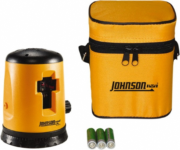 Johnson Level & Tool 1 Beam 100' (Interior) Max Range Self Leveling Cross Line Laser - Red Beam, 1/4" at 35' Accuracy, 5" Long x 3-1/2" Wide x 4"