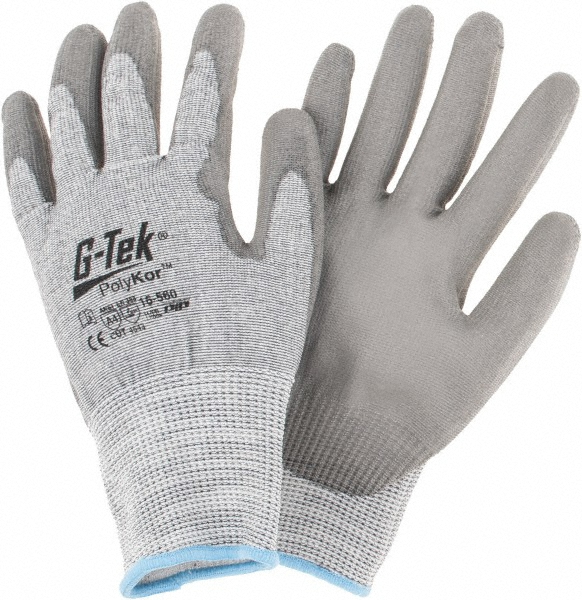 Cut, Puncture & Abrasion-Resistant Gloves: G-Tek® 16-560, Cut A4, Puncture 4, Abrasion 4, 13 ga, Size 2X-Large - PolyKor, Polyurethane-Coated, Palm & Fingers Coating, Flat Grip, Gray on Gray Pair