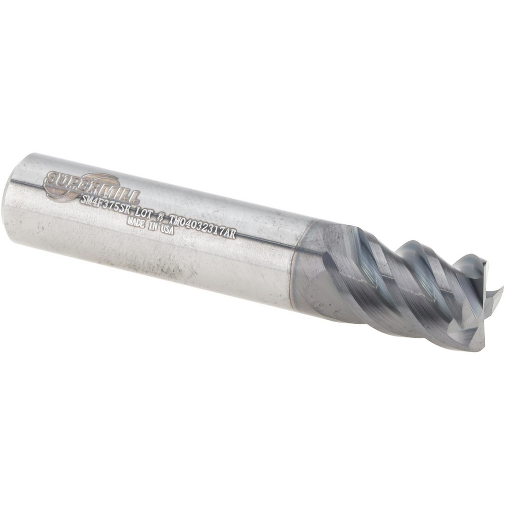 Corner Radius End Mill: 3/8" Dia, 1" LOC, 0.0150" Radius, 4 Flute, Solid Carbide