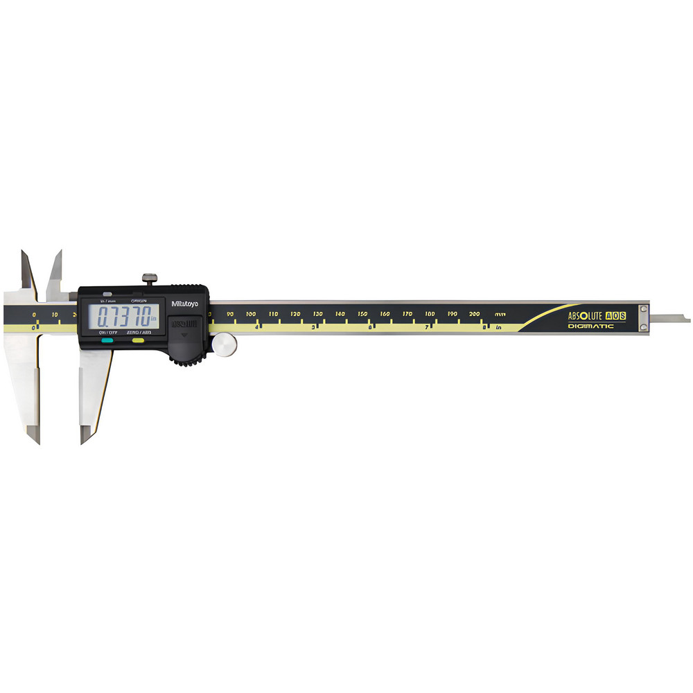 Electronic Caliper: 200.00 mm, 8", 0.01 mm, 0.0005" Resolution, +/-0.02 mm, +/-0.0010" Accuracy, Carbide-Tipped - Stainless Steel, Depth, Inside Dia, Outside Dia & Step